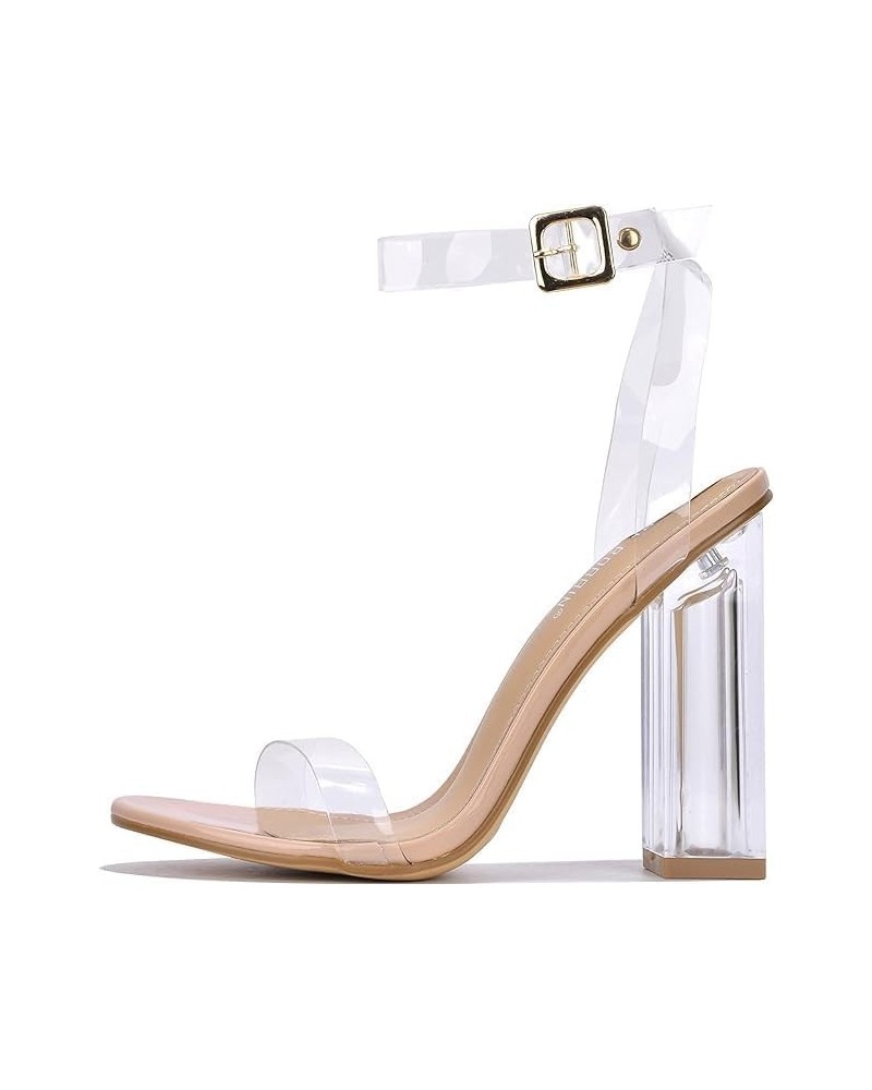 Maria-7 SELLER Lucite Clear Perspex Glitter Block Heel Sandals Black Nude Clear Strap $14.65 Sandals