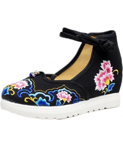 Embroidered Flower Wedgew Shoes Increasing Shoes Sandals Cheongsam Shoes Black $23.30 Fashion Sneakers