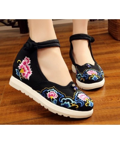 Embroidered Flower Wedgew Shoes Increasing Shoes Sandals Cheongsam Shoes Black $23.30 Fashion Sneakers