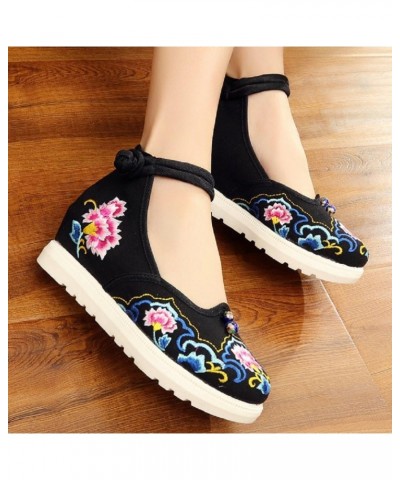 Embroidered Flower Wedgew Shoes Increasing Shoes Sandals Cheongsam Shoes Black $23.30 Fashion Sneakers