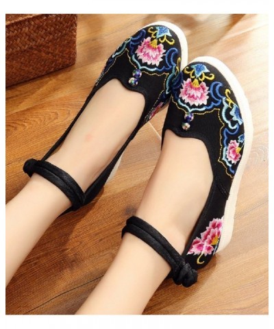 Embroidered Flower Wedgew Shoes Increasing Shoes Sandals Cheongsam Shoes Black $23.30 Fashion Sneakers