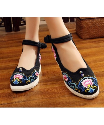 Embroidered Flower Wedgew Shoes Increasing Shoes Sandals Cheongsam Shoes Black $23.30 Fashion Sneakers