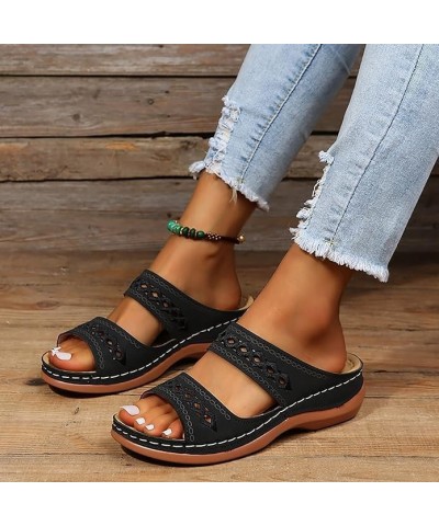 Wedge Sandals Orthopedic Sandals for Women Summer with Arch Support Anti-Slip Sandals Comfortable Walking Beach Sandals Z1-bl...