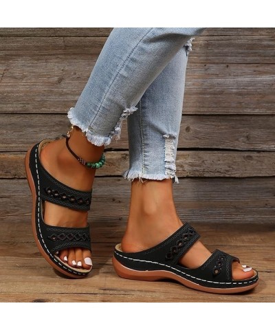 Wedge Sandals Orthopedic Sandals for Women Summer with Arch Support Anti-Slip Sandals Comfortable Walking Beach Sandals Z1-bl...