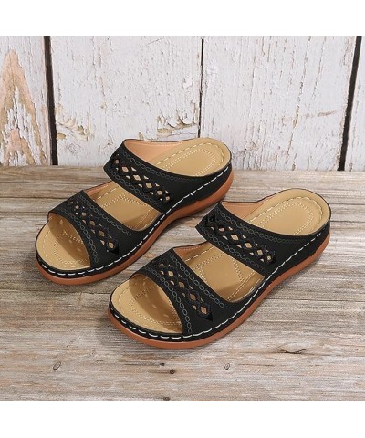 Wedge Sandals Orthopedic Sandals for Women Summer with Arch Support Anti-Slip Sandals Comfortable Walking Beach Sandals Z1-bl...