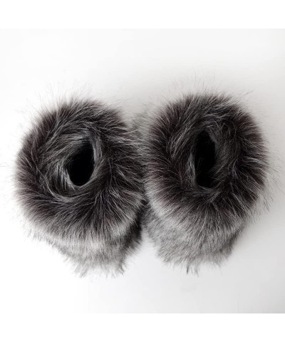 Snow Boots for Women 2023 Furry Boots Winter Knee High Flat Heel Fluffy Faux Fur Boots Gray With Brown $33.32 Boots