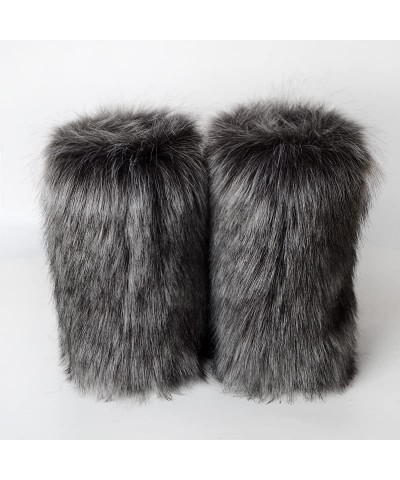 Snow Boots for Women 2023 Furry Boots Winter Knee High Flat Heel Fluffy Faux Fur Boots Gray With Brown $33.32 Boots