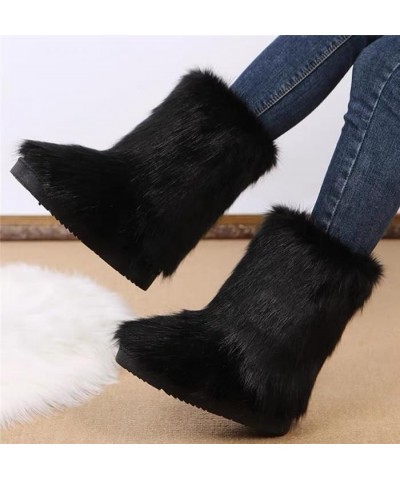 Snow Boots for Women 2023 Furry Boots Winter Knee High Flat Heel Fluffy Faux Fur Boots Gray With Brown $33.32 Boots