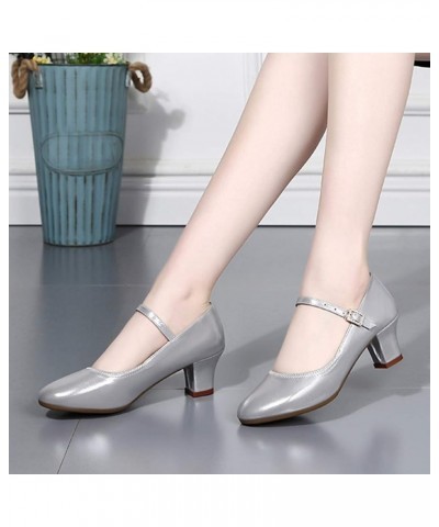 Dance Shoes Women Low Heel Heeled Sandals For Women Dressy Summer Dance Heels Wide Width Flapper Shoes Sandals Women D E-silv...