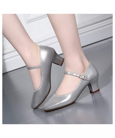 Dance Shoes Women Low Heel Heeled Sandals For Women Dressy Summer Dance Heels Wide Width Flapper Shoes Sandals Women D E-silv...