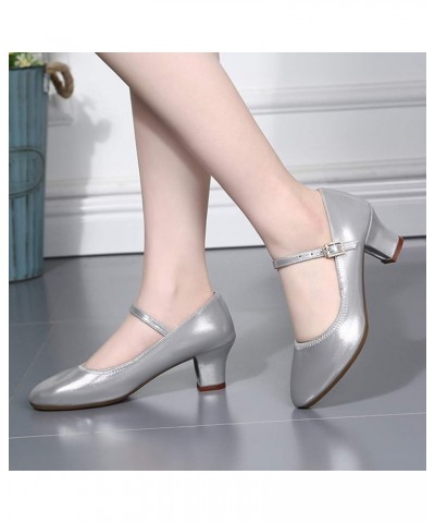 Dance Shoes Women Low Heel Heeled Sandals For Women Dressy Summer Dance Heels Wide Width Flapper Shoes Sandals Women D E-silv...