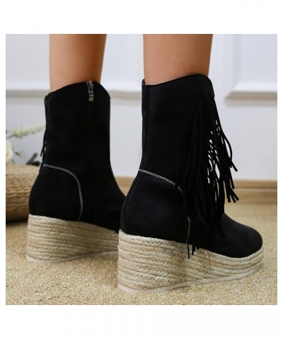 Platform Wedge Ankle Booties for Women Suede Sequins Splicing Western Cowboy Boots Vintage Round Toe Side Zip Cowgirl Boots L...