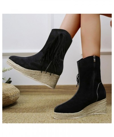 Platform Wedge Ankle Booties for Women Suede Sequins Splicing Western Cowboy Boots Vintage Round Toe Side Zip Cowgirl Boots L...