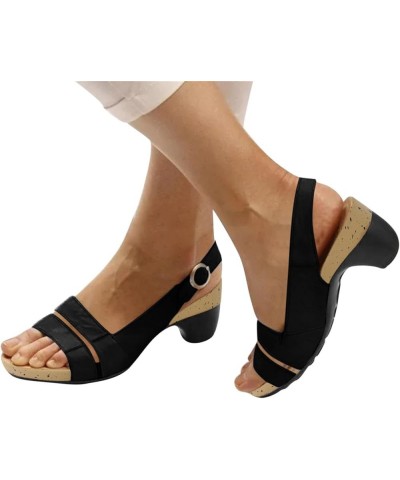 Sandals for Women Dressy Summer Wide Width Sandals Outdoor Beach Chunky High Heels Sandals Closed Toe Strap Womens Sandals C1...