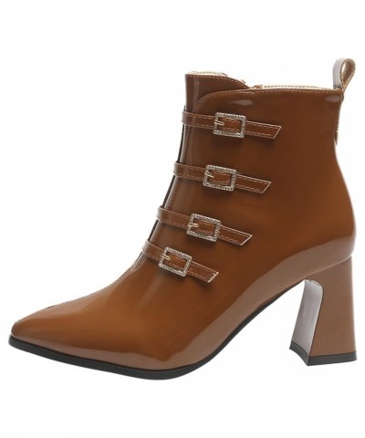 Side Buckle Boots Short Toe Pointed Zipper Women's Leather High Heeled White Booties Women Ankle Boots (Brown, 7.5) $25.01 Boots