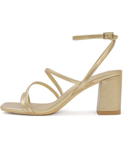 Strappy Heels for women Block Heels Square Toe Chunky Ankle Buckle Pump Heeled Sandals Gold $13.24 Sandals