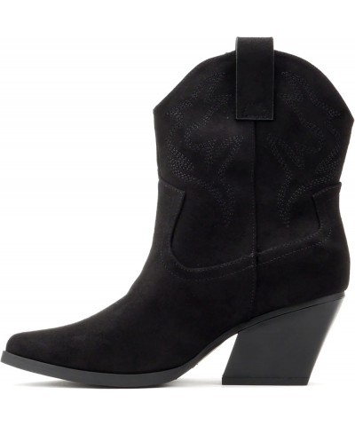 BLAZING" ~ Women Western Stitched Pointe Toe Low Heel High Top Ankle Shaft Boot Bootie Black Suede $19.73 Boots