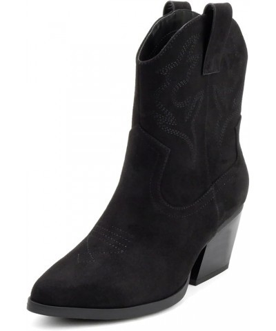 BLAZING" ~ Women Western Stitched Pointe Toe Low Heel High Top Ankle Shaft Boot Bootie Black Suede $19.73 Boots