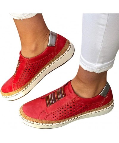 Walking Shoes for Women Slip ons,Women Slip On Platform Suede Penny Loafers High Heel Wedge Moccasins Walking Sneakers Z2-red...