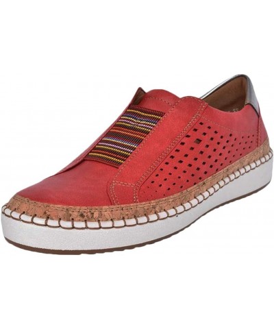 Walking Shoes for Women Slip ons,Women Slip On Platform Suede Penny Loafers High Heel Wedge Moccasins Walking Sneakers Z2-red...