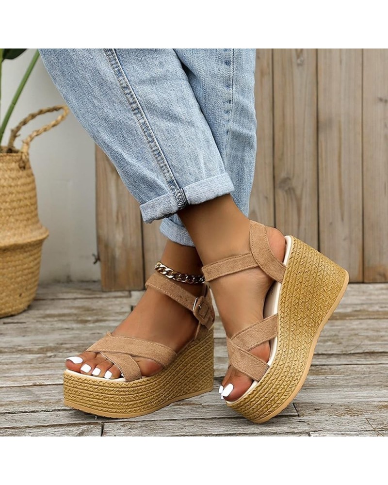 Women's Espadrilles Platform Sandals Ladies Wedge Ankle Strap Open Toe Summer Sandals Thick Bottom Cross Band Casual Walking ...