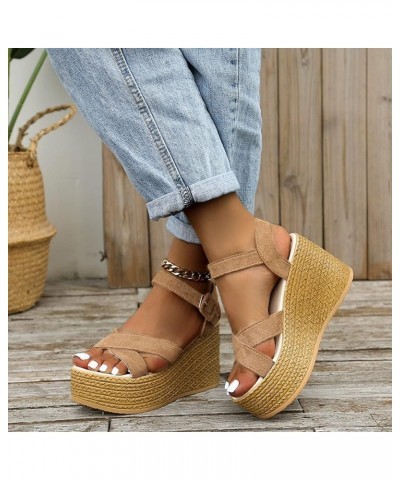 Women's Espadrilles Platform Sandals Ladies Wedge Ankle Strap Open Toe Summer Sandals Thick Bottom Cross Band Casual Walking ...