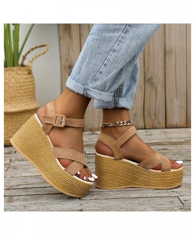 Women's Espadrilles Platform Sandals Ladies Wedge Ankle Strap Open Toe Summer Sandals Thick Bottom Cross Band Casual Walking ...