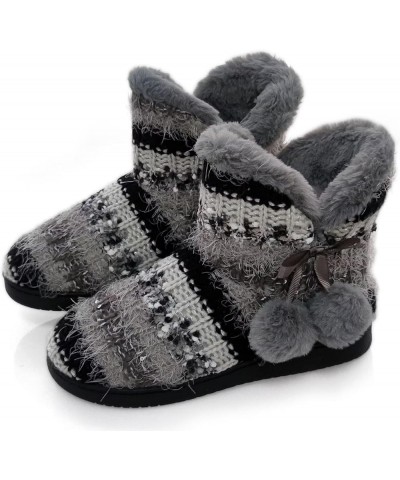 Slipper Boots Women Knit Plush Lining Winter House Shoes Memory Foam Indoor Outdoor Blakc 56 $14.70 Slippers