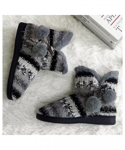 Slipper Boots Women Knit Plush Lining Winter House Shoes Memory Foam Indoor Outdoor Blakc 56 $14.70 Slippers