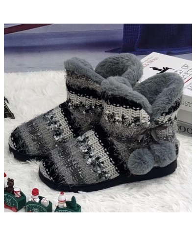 Slipper Boots Women Knit Plush Lining Winter House Shoes Memory Foam Indoor Outdoor Blakc 56 $14.70 Slippers