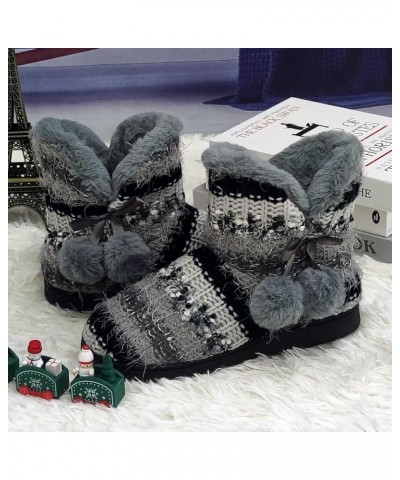 Slipper Boots Women Knit Plush Lining Winter House Shoes Memory Foam Indoor Outdoor Blakc 56 $14.70 Slippers