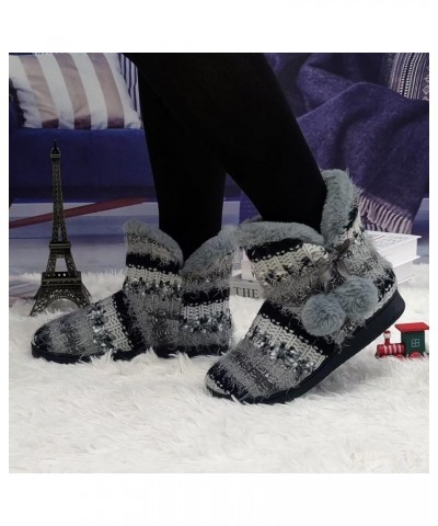 Slipper Boots Women Knit Plush Lining Winter House Shoes Memory Foam Indoor Outdoor Blakc 56 $14.70 Slippers