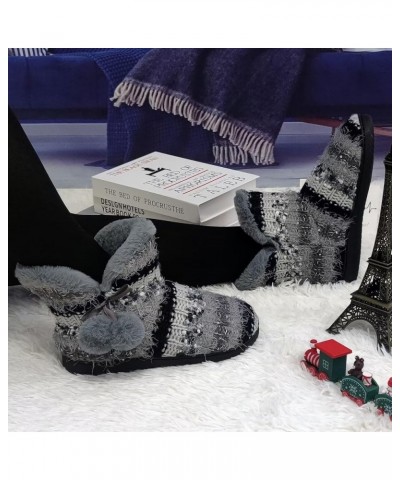 Slipper Boots Women Knit Plush Lining Winter House Shoes Memory Foam Indoor Outdoor Blakc 56 $14.70 Slippers