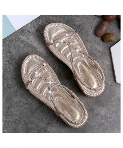 Women's Rhinestone Flat Sandals Open Toe Dressy Summer Ankle Casual Wedding Party Beach Flower Beaded Bohemian Sandals 4-gold...