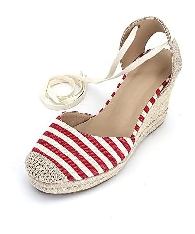 Women Strip Shoes Wedge Sandals Spring Summer Bandage Cross Strap Dress Shoes (7.5,Red&White) $22.80 Sandals