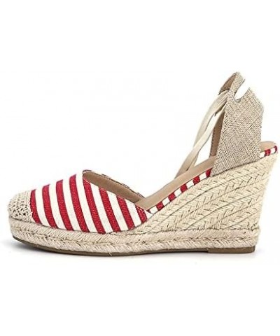 Women Strip Shoes Wedge Sandals Spring Summer Bandage Cross Strap Dress Shoes (7.5,Red&White) $22.80 Sandals