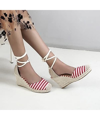 Women Strip Shoes Wedge Sandals Spring Summer Bandage Cross Strap Dress Shoes (7.5,Red&White) $22.80 Sandals