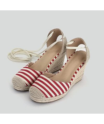 Women Strip Shoes Wedge Sandals Spring Summer Bandage Cross Strap Dress Shoes (7.5,Red&White) $22.80 Sandals