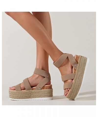 Wedge Sandals for Women Dressy Summer Platform Espadrille Women Platform Sandals Wedge Ankle Strap Open Toe Sandals A12-khaki...