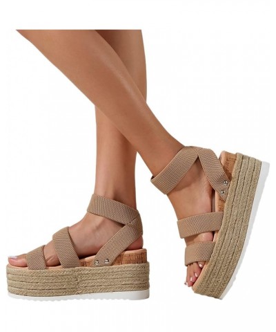 Wedge Sandals for Women Dressy Summer Platform Espadrille Women Platform Sandals Wedge Ankle Strap Open Toe Sandals A12-khaki...