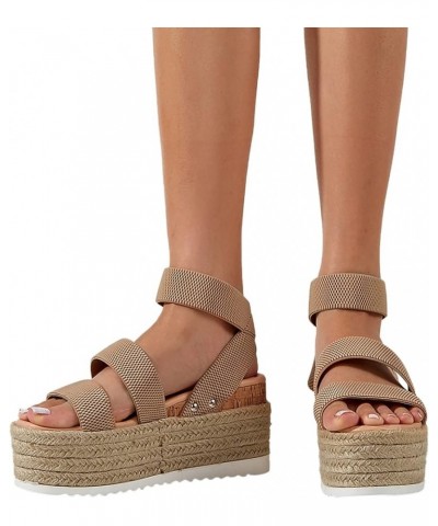 Wedge Sandals for Women Dressy Summer Platform Espadrille Women Platform Sandals Wedge Ankle Strap Open Toe Sandals A12-khaki...