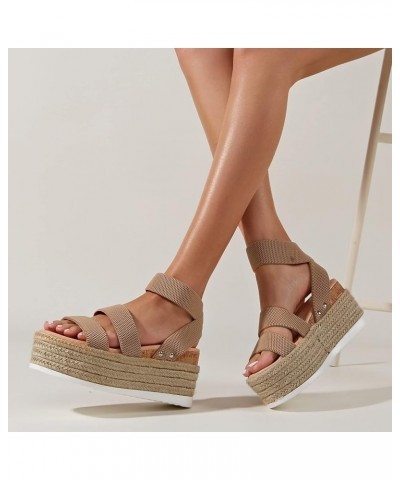 Wedge Sandals for Women Dressy Summer Platform Espadrille Women Platform Sandals Wedge Ankle Strap Open Toe Sandals A12-khaki...