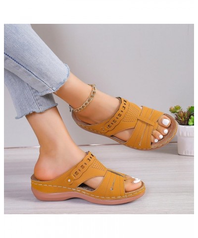 Women's Summer Fashion Open Toe Slope Heel Leather Solid Color Sandals Slippers Casual Anime Slippers for Women Indoor Orange...