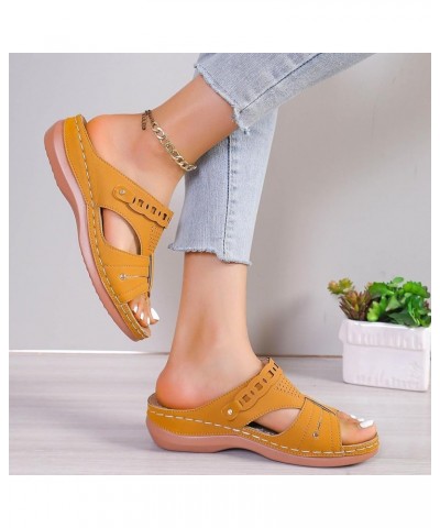 Women's Summer Fashion Open Toe Slope Heel Leather Solid Color Sandals Slippers Casual Anime Slippers for Women Indoor Orange...