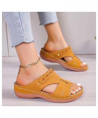 Women's Summer Fashion Open Toe Slope Heel Leather Solid Color Sandals Slippers Casual Anime Slippers for Women Indoor Orange...