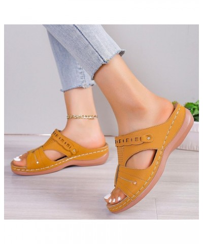 Women's Summer Fashion Open Toe Slope Heel Leather Solid Color Sandals Slippers Casual Anime Slippers for Women Indoor Orange...