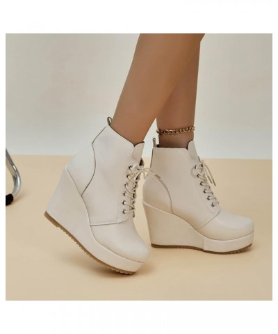 Leather Boots for Women Snow Cotton Casual Warm Short Biker Boots Side Zipper Ankle Rain Boots D White $22.43 Outdoor Shoes