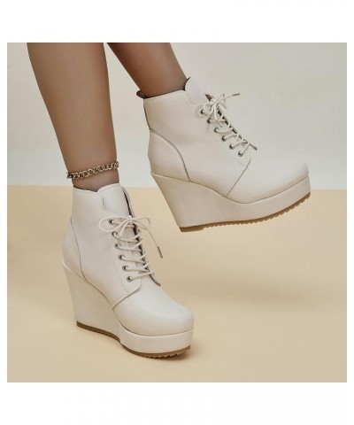 Leather Boots for Women Snow Cotton Casual Warm Short Biker Boots Side Zipper Ankle Rain Boots D White $22.43 Outdoor Shoes