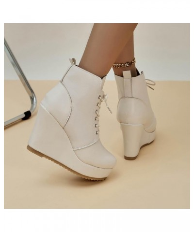 Leather Boots for Women Snow Cotton Casual Warm Short Biker Boots Side Zipper Ankle Rain Boots D White $22.43 Outdoor Shoes