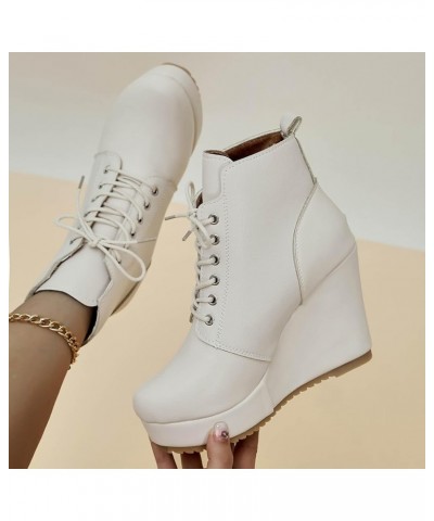 Leather Boots for Women Snow Cotton Casual Warm Short Biker Boots Side Zipper Ankle Rain Boots D White $22.43 Outdoor Shoes